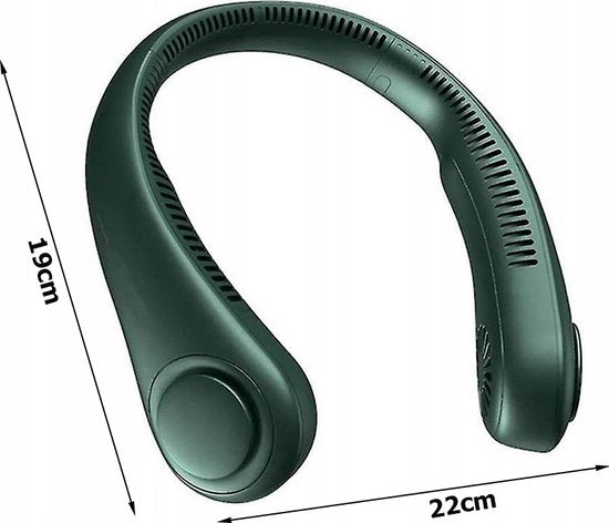 Draagbare Nekventilator Groen – Draadloos & Oplaadbaar – Bladloos Design – 3000mAh Batterij – 3 Standen