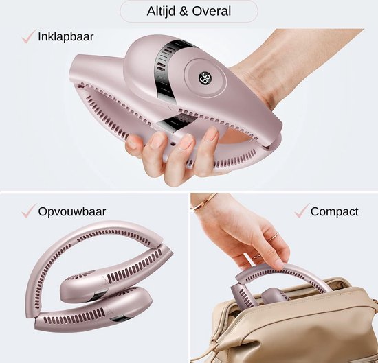 Nekventilator Deluxe Roze – Draadloos & Oplaadbaar – 5000mAh Batterij – LED Display – 5 Standen