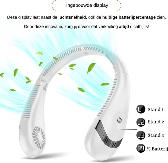 Nekventilator Deluxe Blauw – Draadloos & Oplaadbaar – 5000mAh Batterij – LED Display – 5 Standen