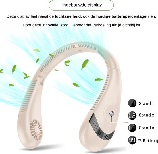 Nekventilator Deluxe Roze – Draadloos & Oplaadbaar – 5000mAh Batterij – LED Display – 5 Standen