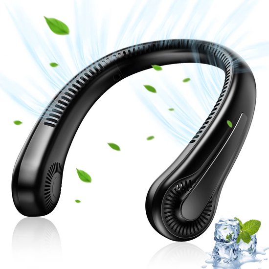 Draagbare Nekventilator Zwart – Draadloos & Oplaadbaar – Bladloos Design – 3000mAh Batterij – 3 Standen
