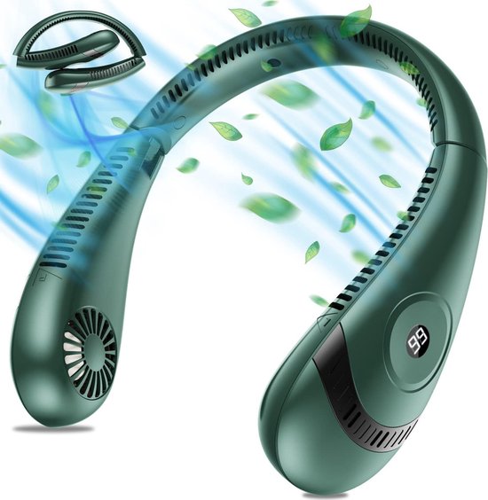 Nekventilator Deluxe Groen– Draadloos & Oplaadbaar – 5000mAh Batterij – LED Display – 5 Standen