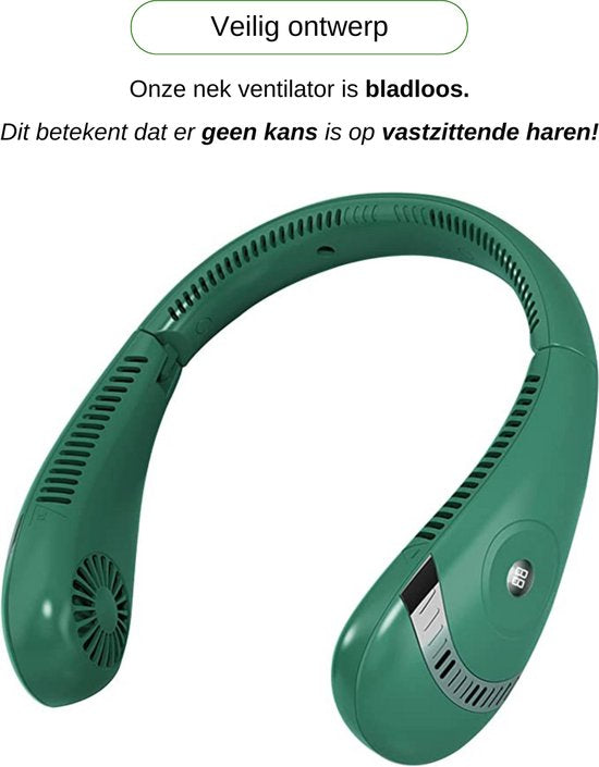 Nekventilator Deluxe Groen– Draadloos & Oplaadbaar – 5000mAh Batterij – LED Display – 5 Standen